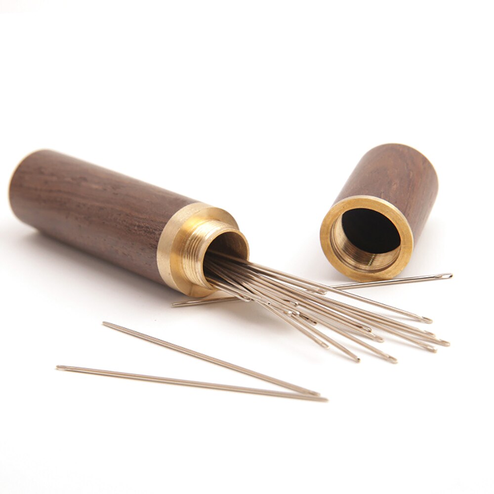Diy caixa de recipiente de armazenamento de agulha de madeira barril agulhas garrafa de couro artesanato ferramenta titular recipiente de armazenamento de agulha