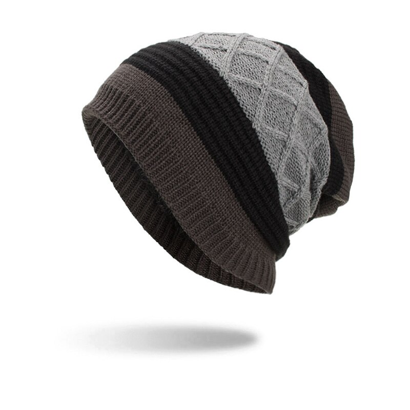 Mænds vinterhue strikkede sorte huer efterårshue tykkere varm ski vandrehjelm skullies hue bløde strikbeanies: Kaffe