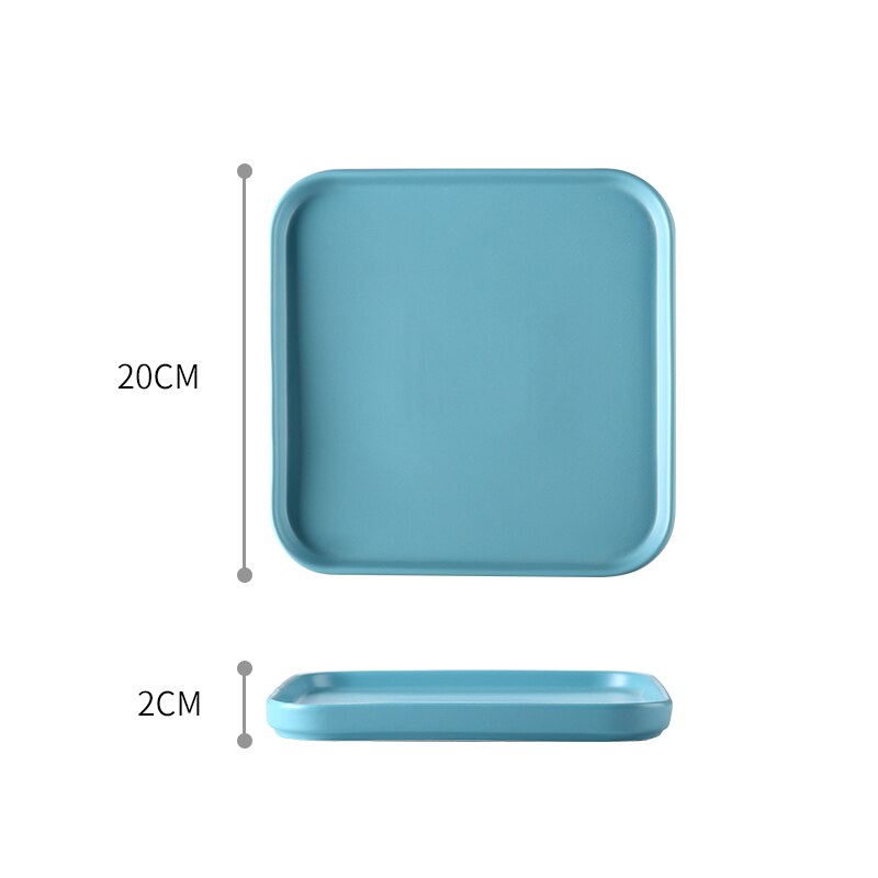 Firkantet tallerken flat keramisk servise hjem kjøkken porselen rekvisita biff matbit kake fett romantisk middagsretter: Blå 20cm