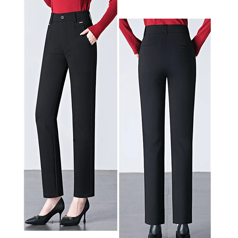 Svarta dambyxor med vardagskläder, snygga stretchbyxor, mörkblå khakifärgade slim fit-byxor, asiatisk storlek 27-33,