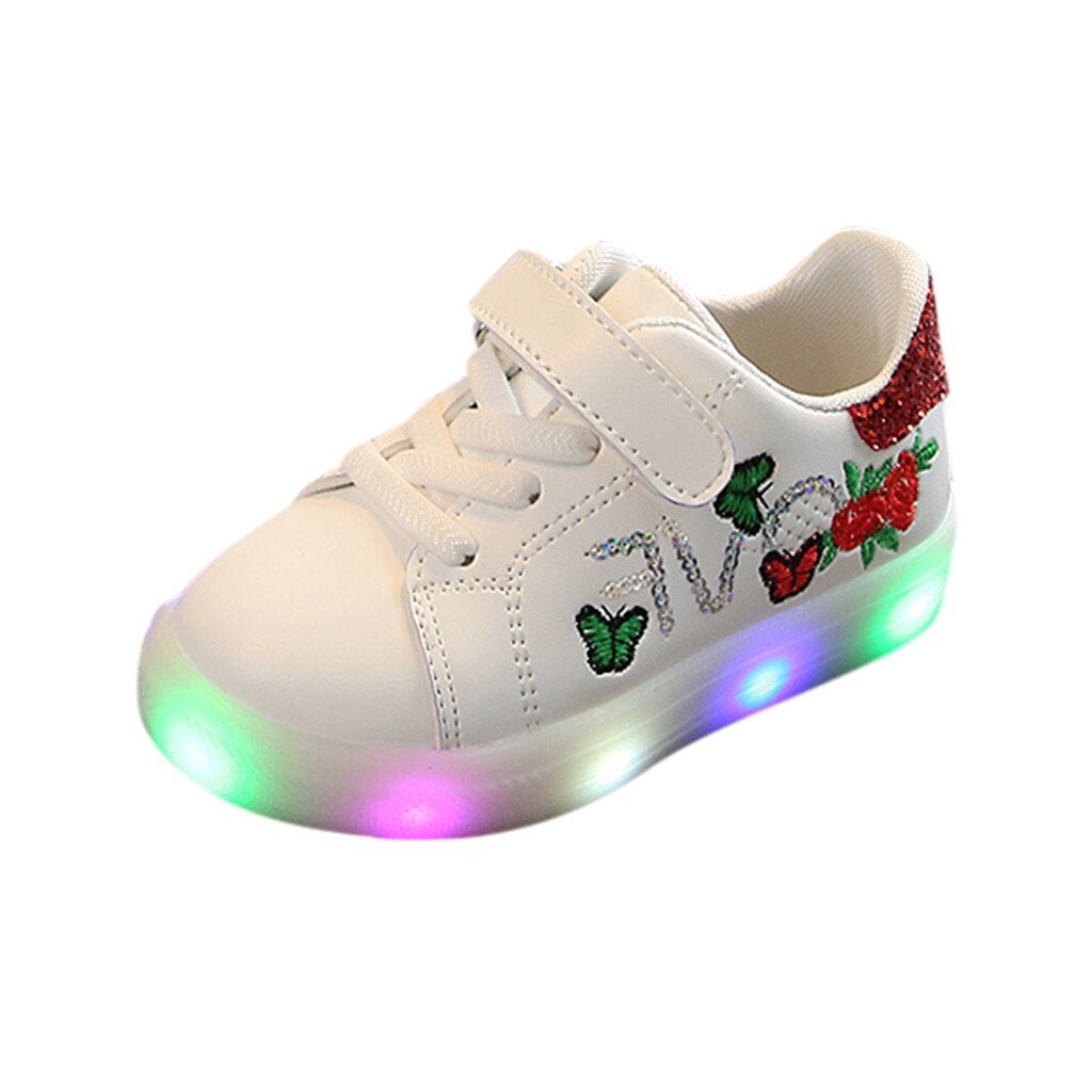 freundlicher schuhe freundlicher Baby Mädchen Jungen Squeins Blume Schmetterling LED Licht Leucht Sport Schuhe freundlicher schuhe детская обувь zapatos: Rot / 10
