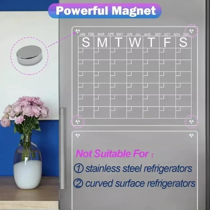 Kühlschrankmagnet, Kalender, Magnettafel, Wochenplaner, wiederverwendbare, trocken abwischbare Tafel, Zeitplan, transparente Kühlschrank-Nachrichten-Menü-Spielereien