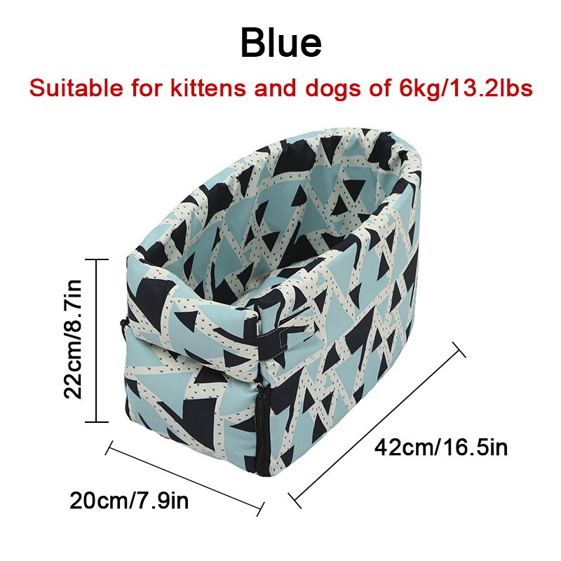 Asiento de coche portátil para perros y gatos pequeños, caja de seguridad con reposabrazos, Control Central, antideslizante: Blue