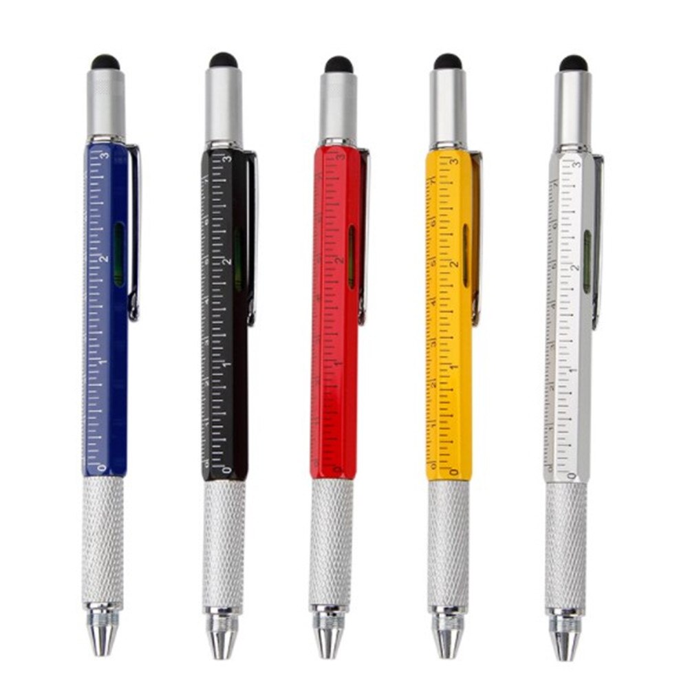 Multi Tool Pen 6 In 1 Metal Tech Pen With Ruler Level Screwdriver Condenser Tip Refillable Bubble Level and Ruler Ballpoint pen