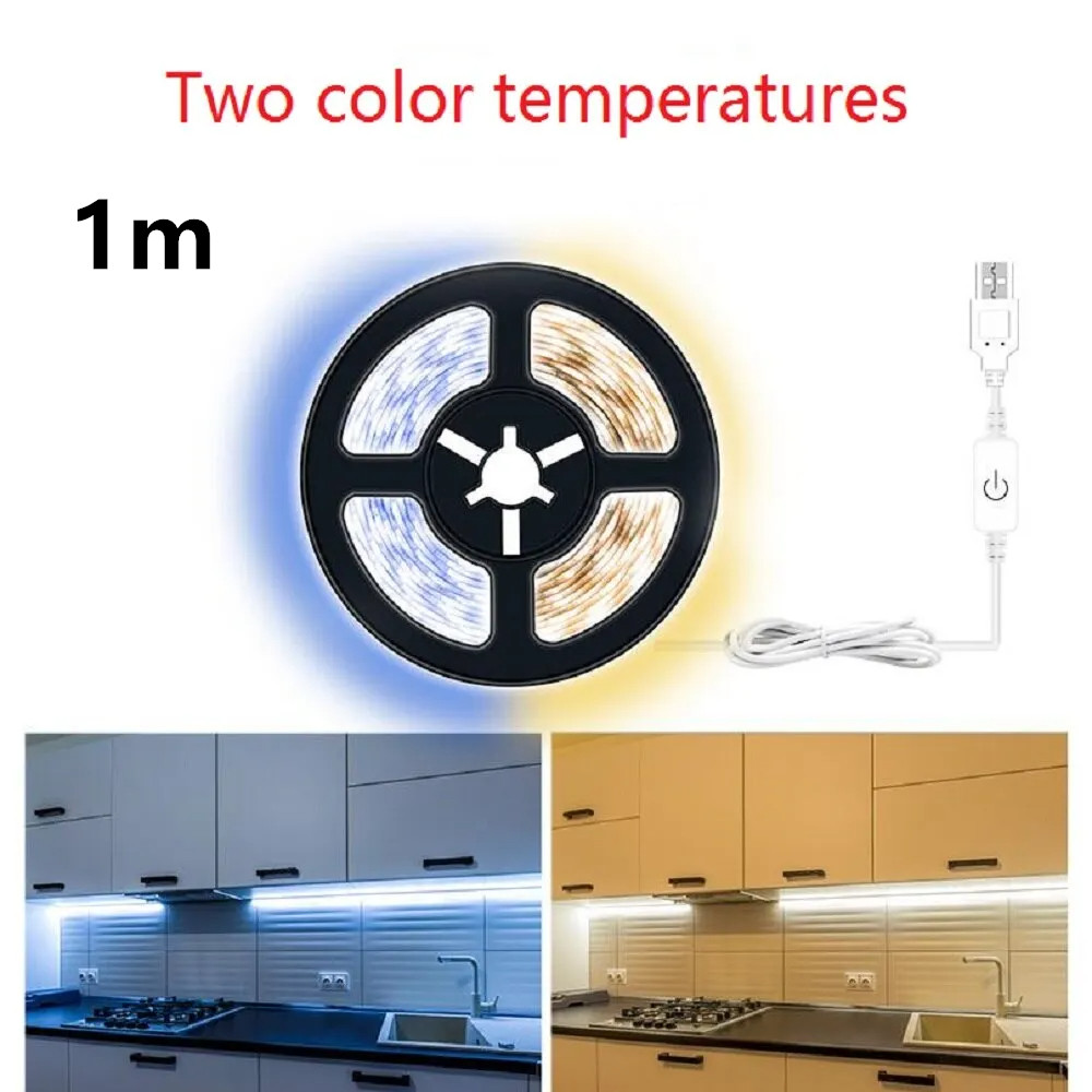 Led Strip Lampjes Touch Schakelaar Dimmer Usb Dc 5V 30Leds/M 2835 Flexibele Verlichting Tape Lint Voor Kamer Keukenkast Verlichting Decor: Ivoor / Bundle1