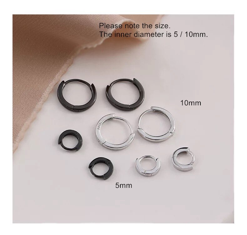 925 Sterling silber ohrring einfache schwarze runde ohr Ring ohr knochen ohr schnalle Platz rohr persönlichkeit Trend mädchen junge ohr schmuck