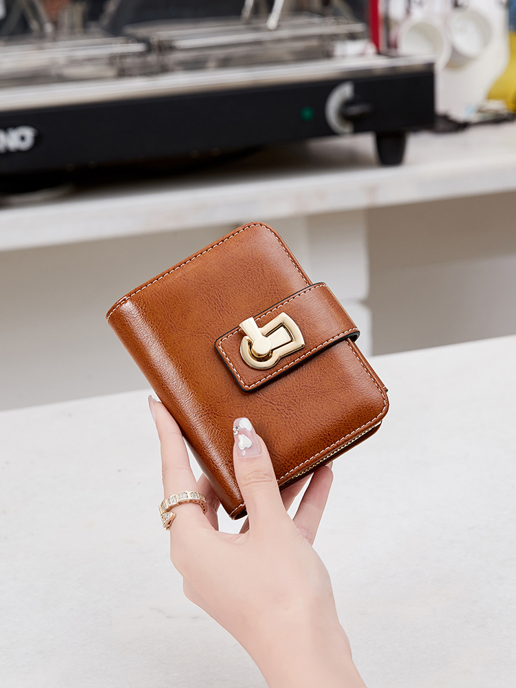 RFID Retro Women's Wallet Three fold Short Wallet PU Leather Multi functional Twist Lock Credit Card Wallet and Wallet