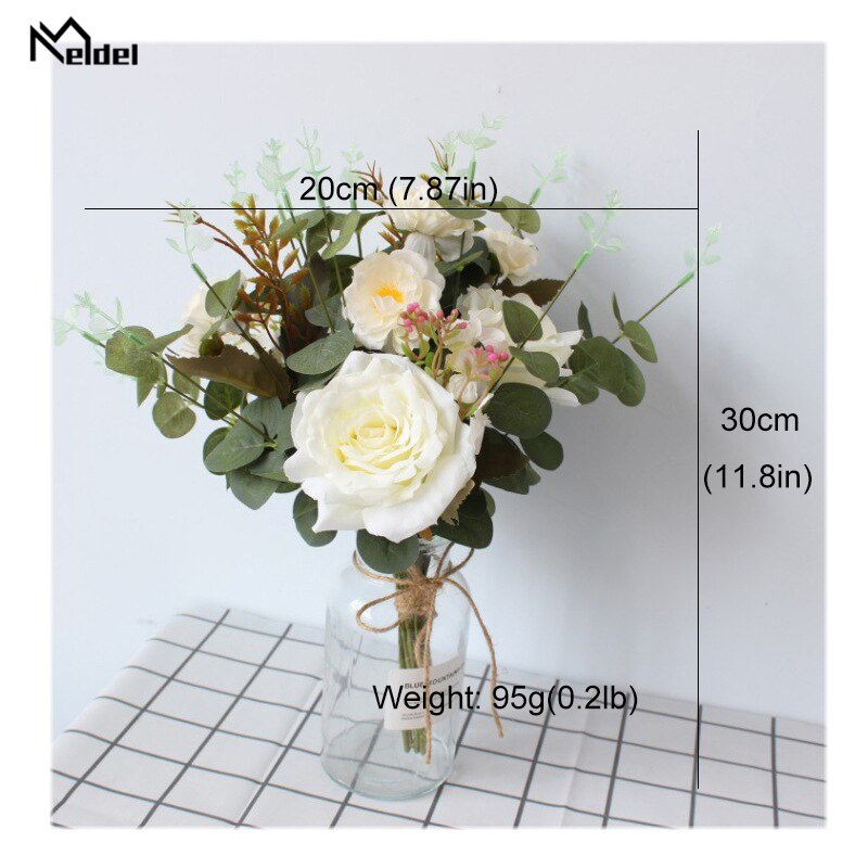 Meldel rosa de seda flor ramo eucalipto artificial frutas suculentas Hortensia pompón flores ramo de la boda de bosque decoración para novia