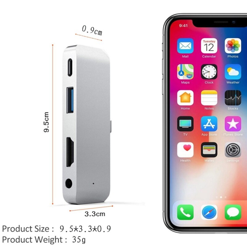 USB Type-C Mobile Pro Hub Adapter with USB-C PD Charging 4K HDMI USB 3.0 & 3.5mm Headphone Jack-Compatible with iPad Pro