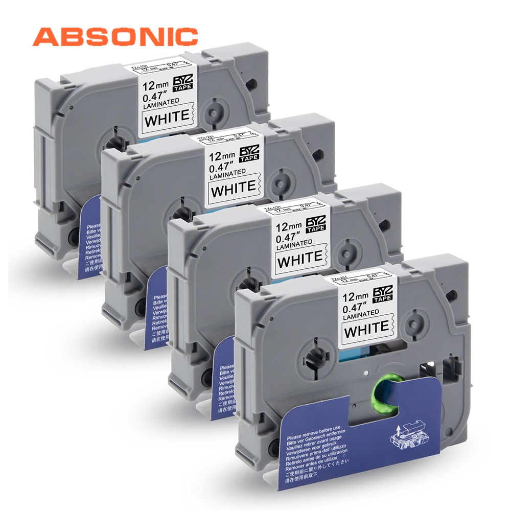 Absonic 4 stk tze -231 12mm*8m patroner båndetikettape til brother p-touch pt -h100 pt-d210 pt-d600 pt-h110 skrivemaskine tz -231