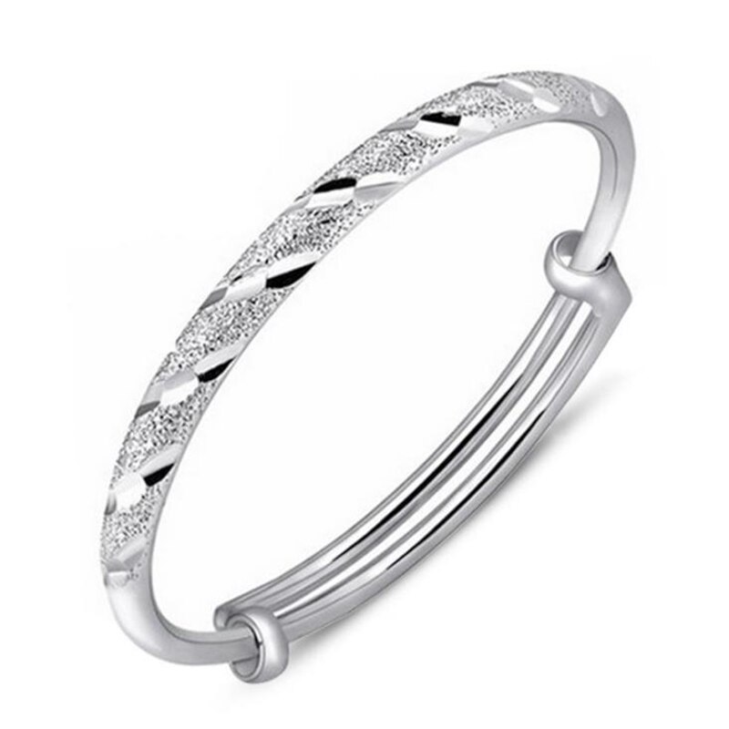 Arrivals 925 Sterling Silver Matte Circle Bangle Bracelets For Women Lady Adjustable Bracelet AY332