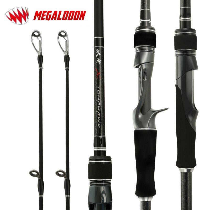 Megalodon nouvelle canne à pêche Tomahawk super dur longue tige de tir filature/coulée canne à pêche 2 conseils de canne MH / H fibre de carbone f