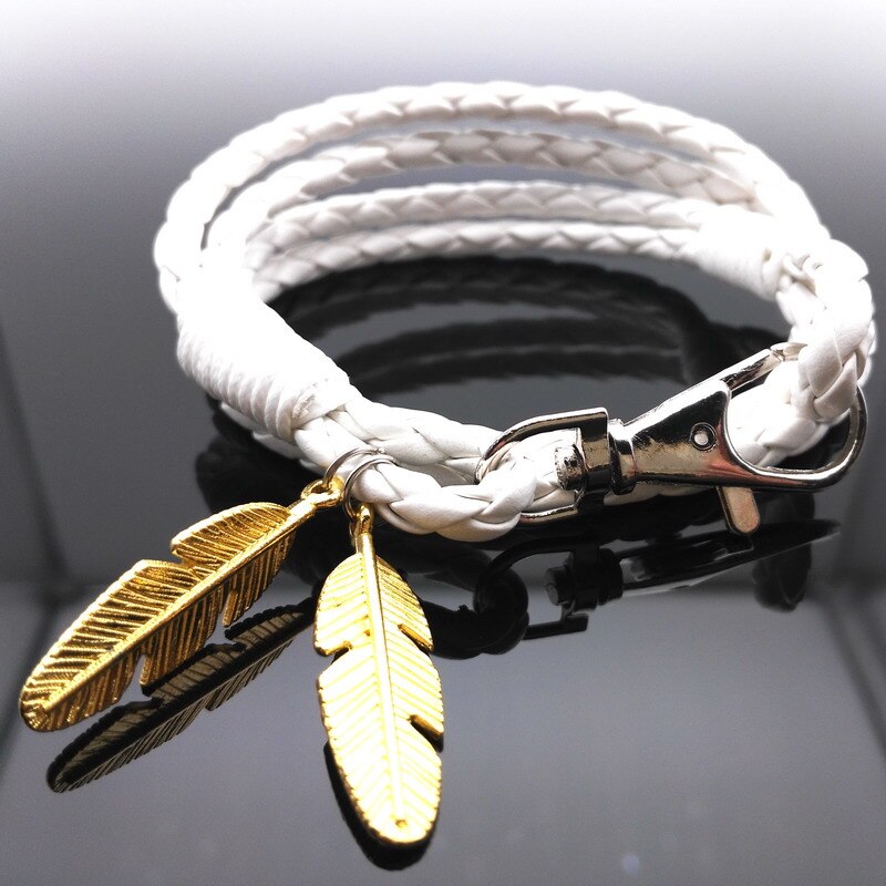 Leder Armband Männer Armbänder & Armreifen Charme Gold Feder Armband Mann Armbänder für Frauen Schmuck: CB222