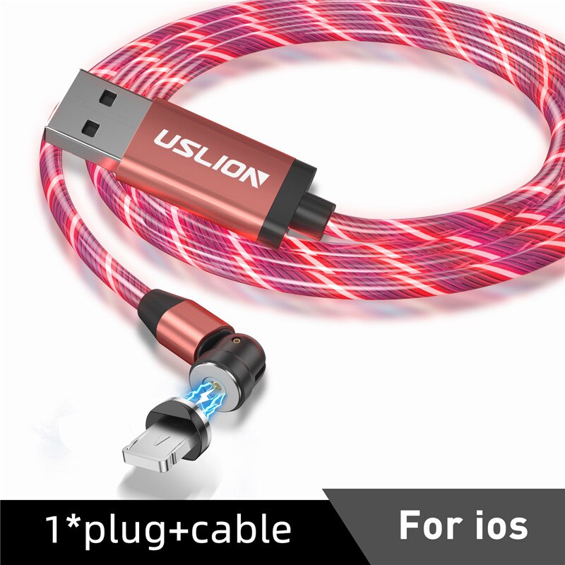USLION Neue 540 ° Magnetische USB Kabel Stromer LED Ladung Typ C Kabel Ladegerät Mikro magnetisch Telefon USB Kabel Für iPhone Samsung: Pro iPhone rot