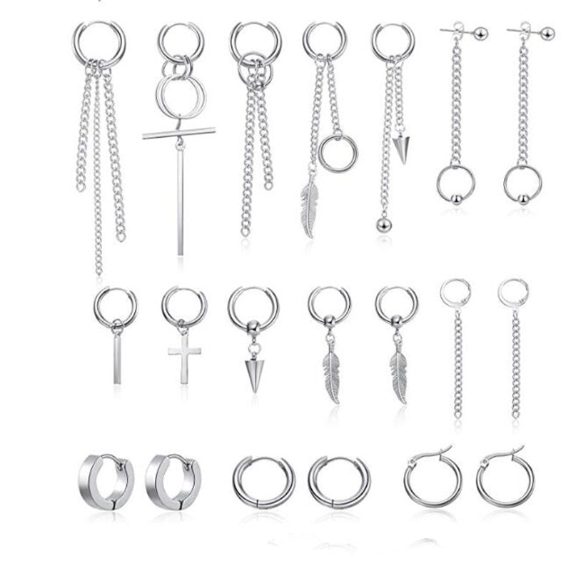 20 Stks/set Kpop Dna Koreaanse Oorbellen Rvs Ketting Veer Idol Mannen Vrouwen Rock Grunge Hipster Punk Stud Oorbellen Unisex