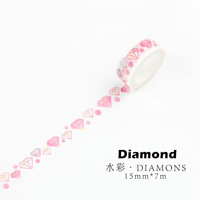 Akvarel papir washi tape 15mm farve hjerte diamant ballon galakse selvklæbende malertape dekoration klistermærker hjemme diy kunst  f147: Diamant
