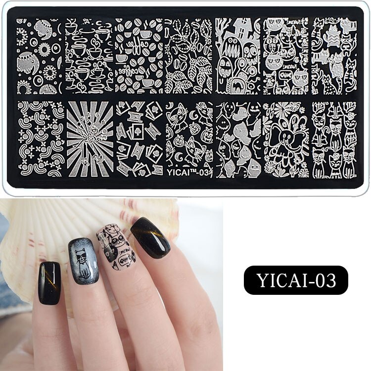 1Pcs 12.5*6.5cm Nail Art Stamp Template Met Wit Back-Panel Image Plates Nail Stamping Art image Plate Stempelen Plaat YICAI_03