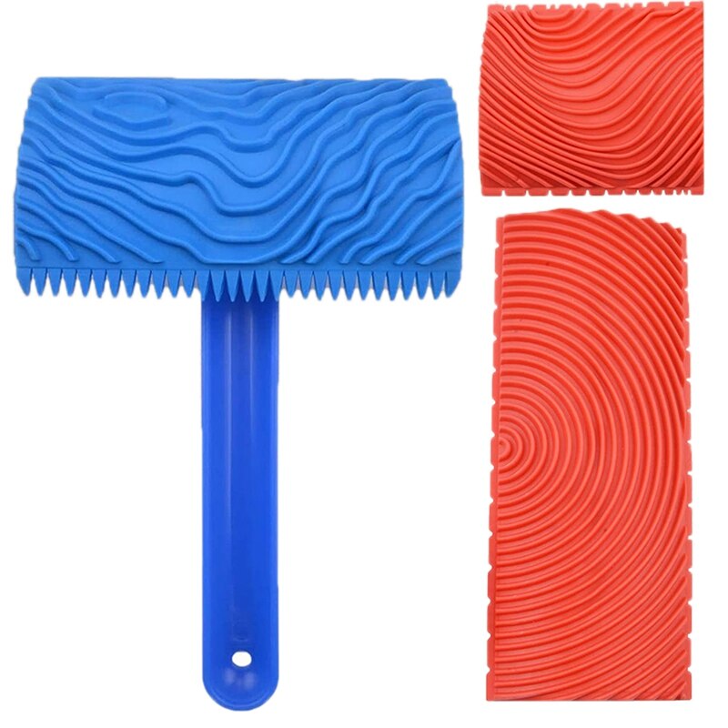 3Pcs Houtnerf Schilderen Tool, Diy Hout Textuur Nerven Tool Met Handvat Rubber Huishouden Muur Art Verf