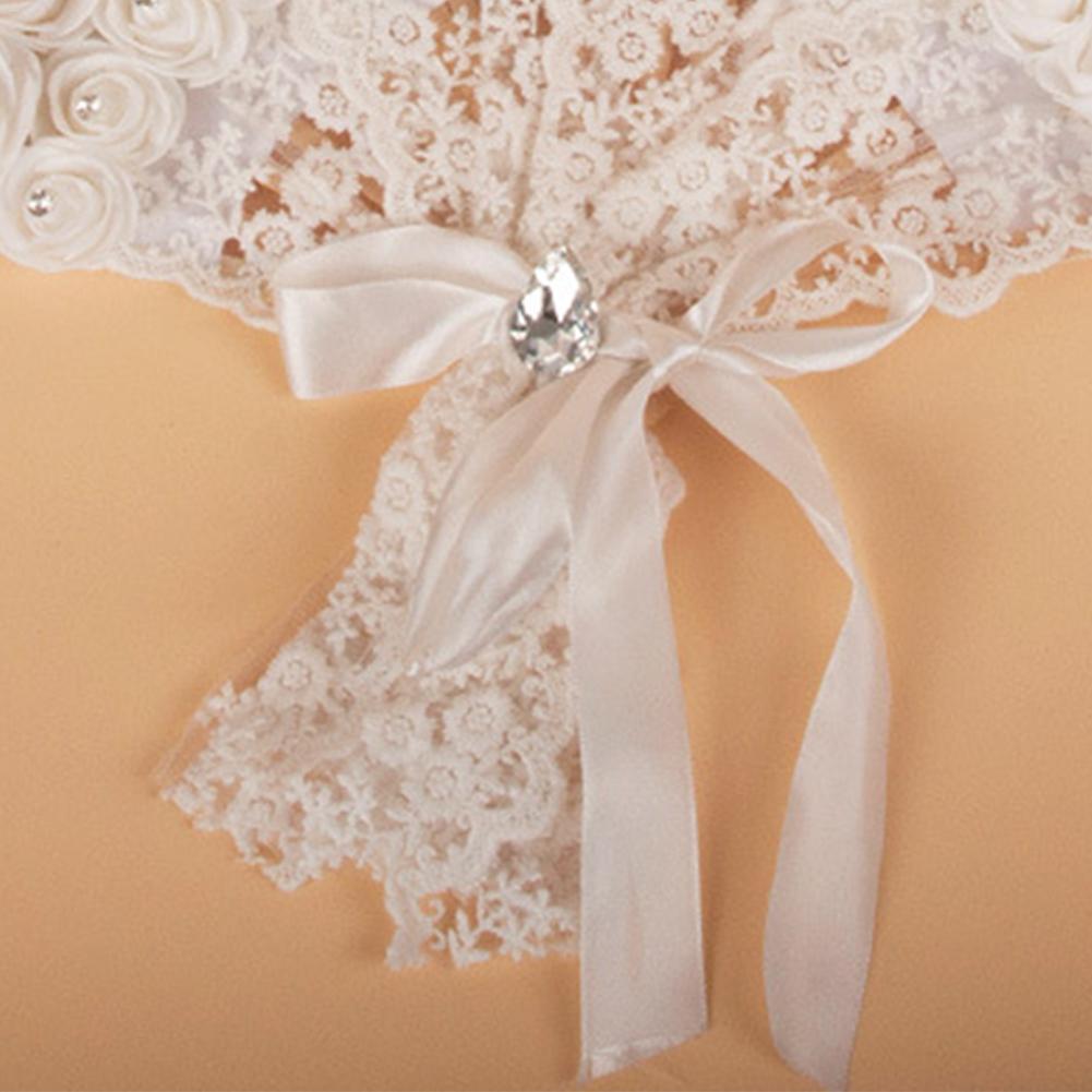 Abanico de mano para novia y boda, accesorio no plegable con perlas de encaje rosa, suministros para de boda, sesión de fotos, accesorios de actuación para escenario