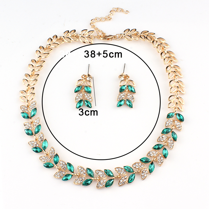 jiayijiaduo Wedding Jewelry Sets for Charming Women Dresses Dating Accessories Green Glass Crystal Necklace Earrings Sets