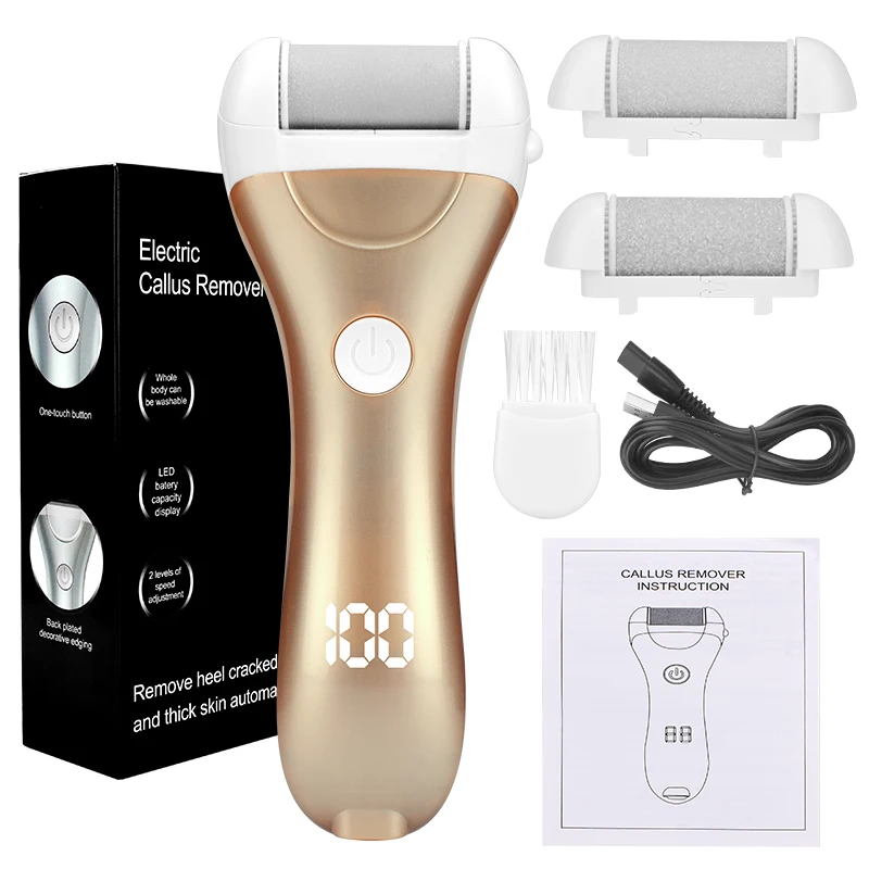 Elektrische Pedicure Voet Bestand USB Oplaadbare Power Display, 3 stks Slijpen Peeling Vervanging Hoofden Voor Hiel Eelt Remover: Oranje