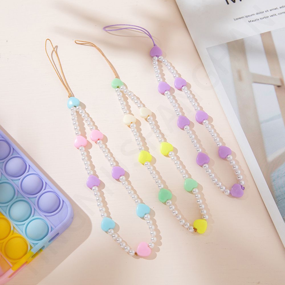 Mobile Phone Pendant Phone Charm Acrylic Bead Heart Beaded Mobile Phone Straps Mobile Phone Chain Cell Phone Lanyard