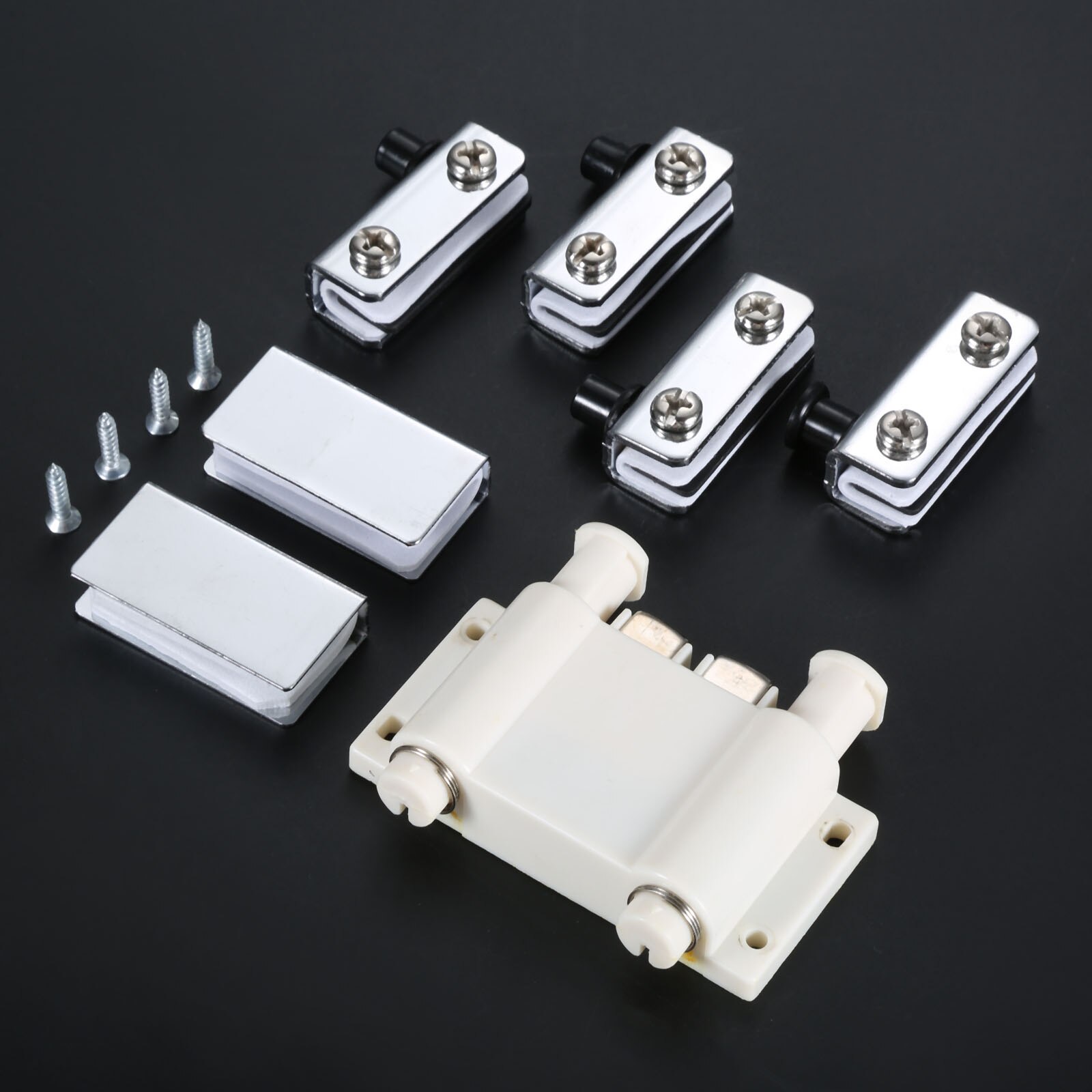 1 Set Stainless Steel Glass Door Pivot Clamp Hinge Kit Cabinet Double-door Glass Magnetic Catches for 5-8mm Thickness Glass Door