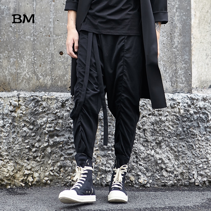 Mænd tøj punk gotisk sorte løse bukser streetwear hip hop harem bukser koreansk stil techwear afslappet hip hop bukser