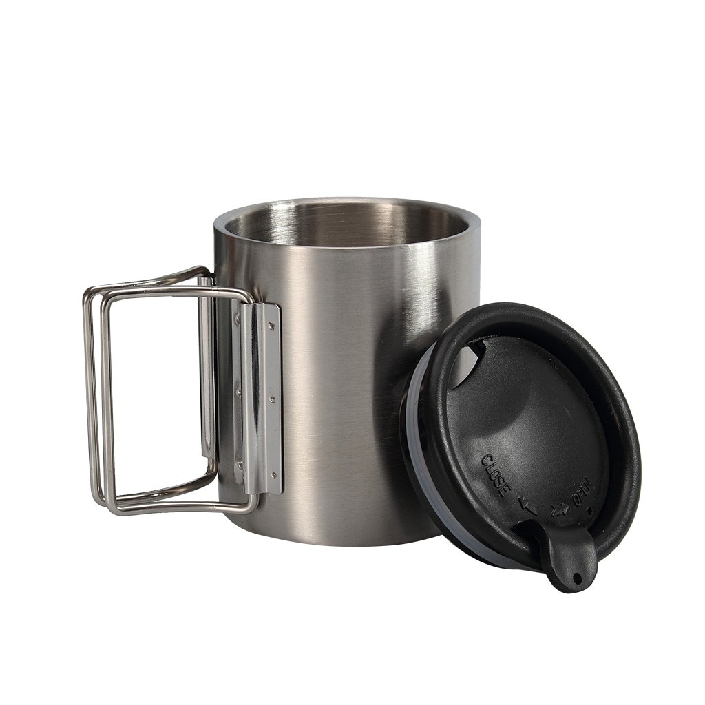 Outdoor Portable Camping Coffee Cup Double Stainless Steel Cup Folding Handle