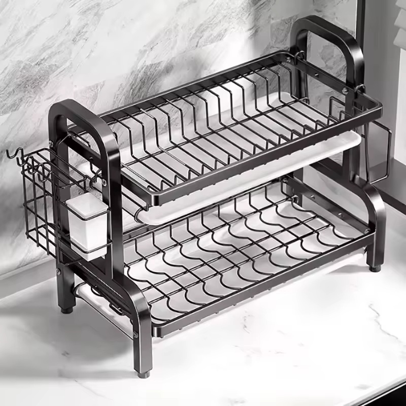Égouttoir à vaisselle Compact à 3 niveaux, ensemble de égouttoir à vaisselle, grand support égouttoir à vaisselle antirouille, supports de cuisine