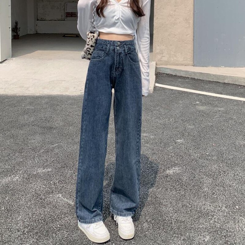 Jean Vintage bleu Patchwork pour Femme, pantalon à jambes larges, Streetwear, ample, printemps, 2022