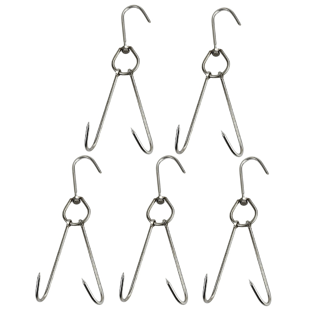 5pcs 3-Prong Meat Hooks Stainless Steel Hanging Storage Farmhouse Butcher Hooks 0.35x25cm