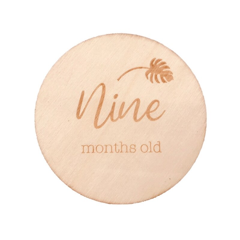 Tarjetas de madera hechas a mano para bebés, tarjetas de grabación de crecimiento mensual de recién nacidos, accesorios de fotografía para bebés de 1 a 12 meses, 1 unidad: 9