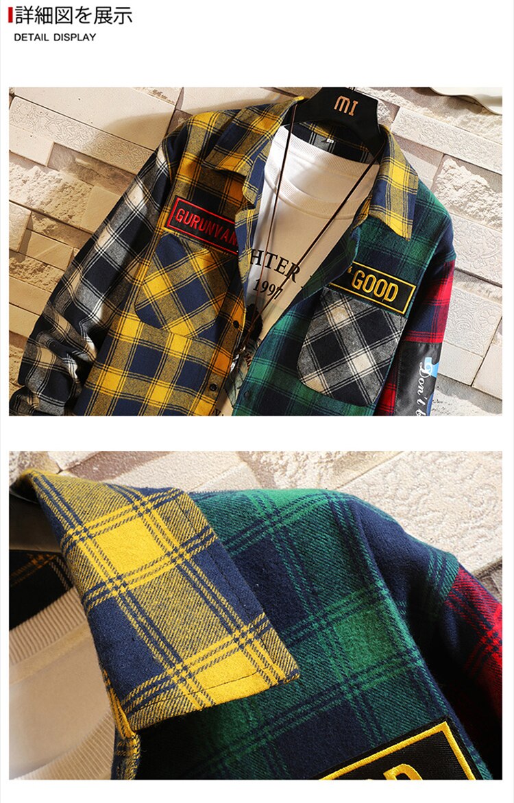 Camisa de manga larga a cuadros para hombres, suelta, ropa de calle japonesa, , camisas casuales, tallas asiáticas, M-5XL
