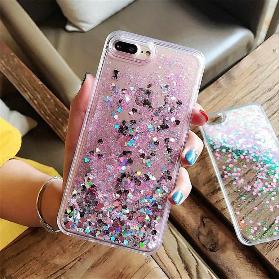 Loves heart glitter stars dynamic liquid drijfzand zachte tpu telefoonhoesje voor iphone 6 6s 6 plus 7 7 plus 5 5s 5se: Voor iphone x / Roze