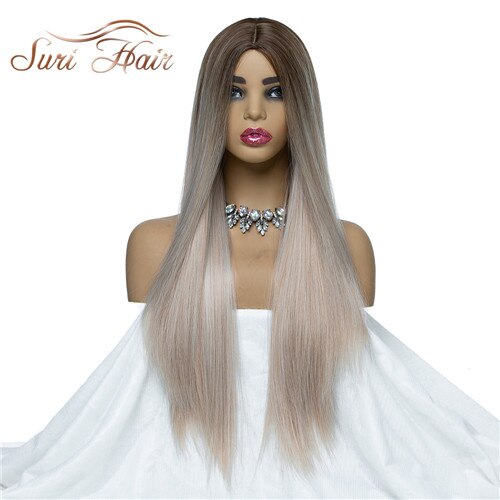 Suri-Peluca de pelo largo liso para mujer, pelo largo sintético resistente al calor, color rosa ombré, dos tonos, 30 pulgadas, negro, marrón, azul, 7 colores: 1232