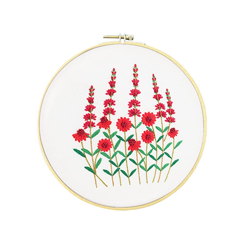 Red Bud Flowers Embroidery Kit DIY Needlework Houseplant Pattern Needlecraft for Beginner Cross Stitch Artcraft(Without Hoop)