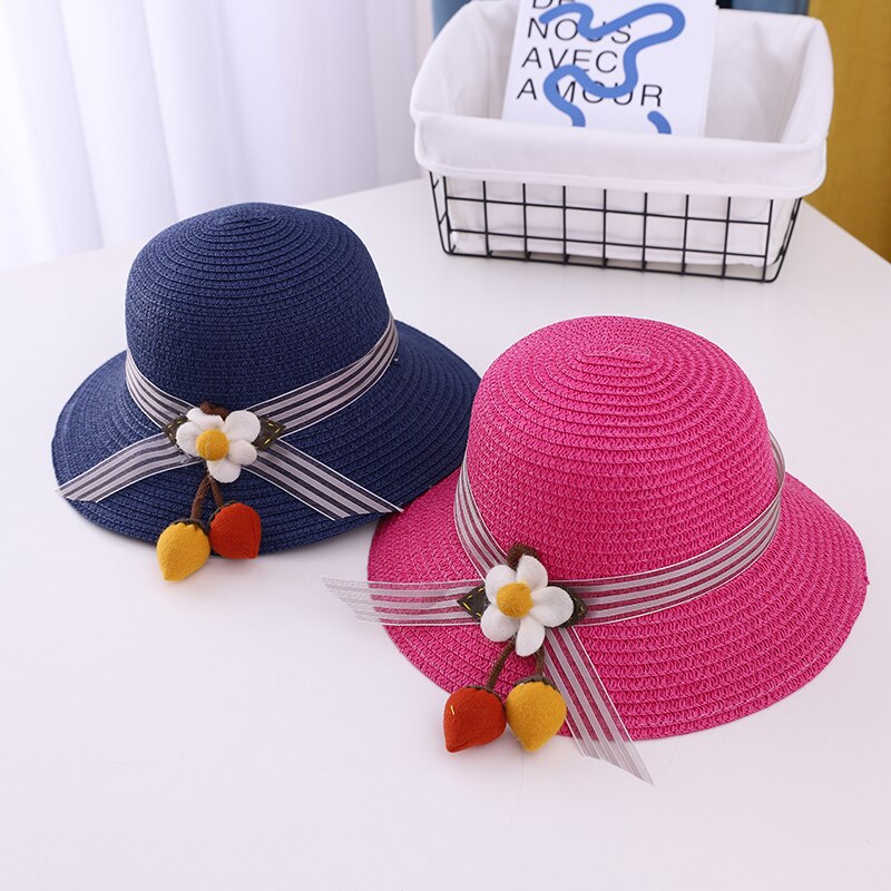 Summer Sweet Cute Flowers Kids Straw Hats Children Beach Cap Baby Photography Props Baby Girl Hat Sun Visor Caps