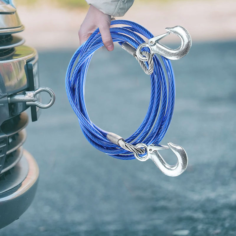 Car Tow Rope 3-7 Tons Steel Wire Tow Ropd Traction Roping Trailer Pulls Rope With Hooks Car Emergency Tools