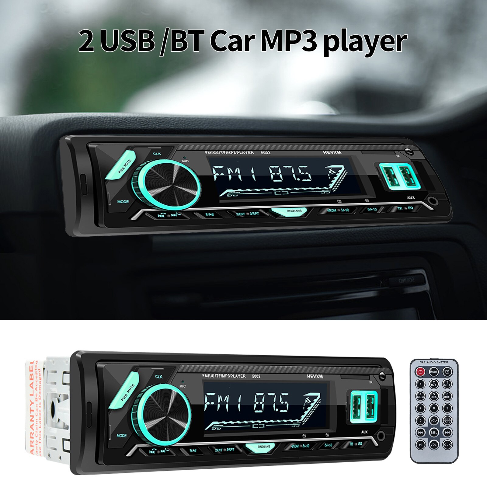 7 Kleuren Digitale Hd Lcd Display Car Stereo Audio Radio Fm/Uu/Tf/MP3 Speler Bt V3.0 12V/24V Lcd Multimedia In-Dash 1 Din Dual Usb