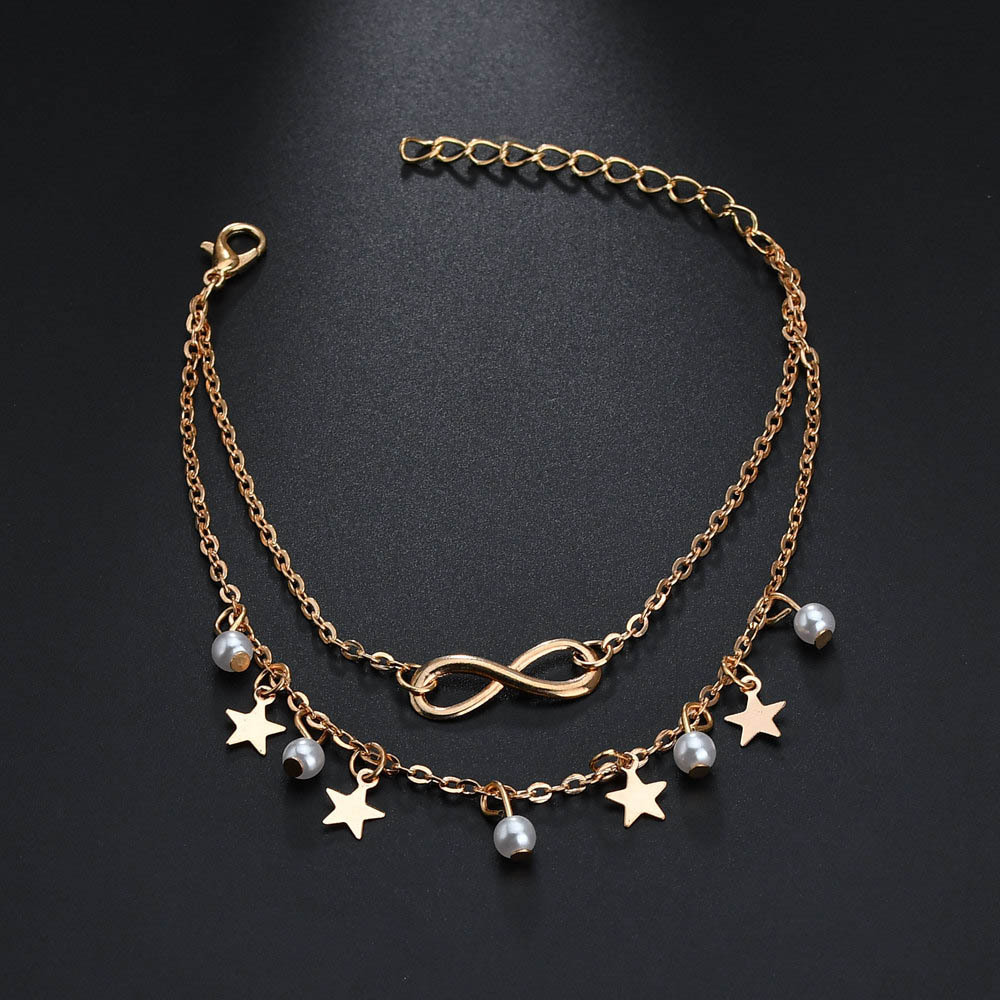 Bohemian Gold Color Infinity Star Leg Bracelet for Women Vintage each Anklet Summer Pearl Beads Sandals Brides Shoes Barefoot