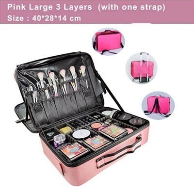 Brand Makeup Case Female Suitcase Organizer For Cosmetics Large Travel Women Make Up Bag Storage Bolso Muje: L 3 Layers Pink1