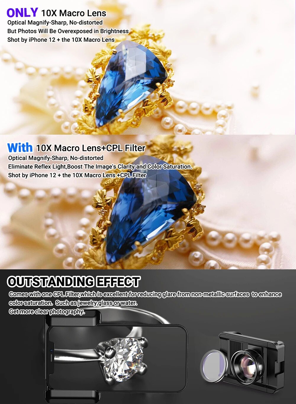 APEXEL Upgrated 4k HD 100mm Macro Micro Lens Met CPL Filter Multifunctionele Klem voor iPhone Samsung en Alle Smartphones