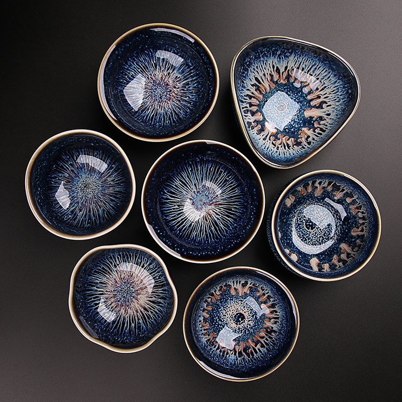 Højkvalitets ren håndlavet kung fu porcelæn tekop kinesisk jianzhan oliedråber håndværk master tekopper tianmu glasur teskål