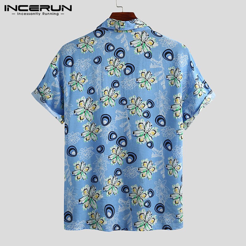 Incerun heren hawaii overhemd bloemenprint casual korte mouwen revers chique zomer strand shirts streetwear camisa s -5xl