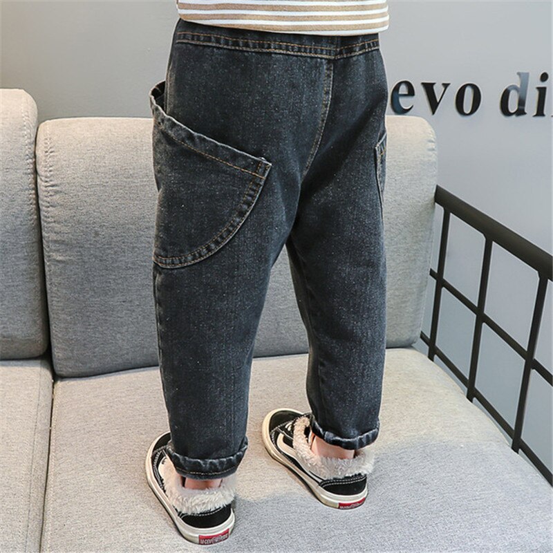 Jean épais en velours pour filles | Pantalon en Denim, à poche Large, style coréen décontracté, pour bébés de 2-3-4-5-6 ans