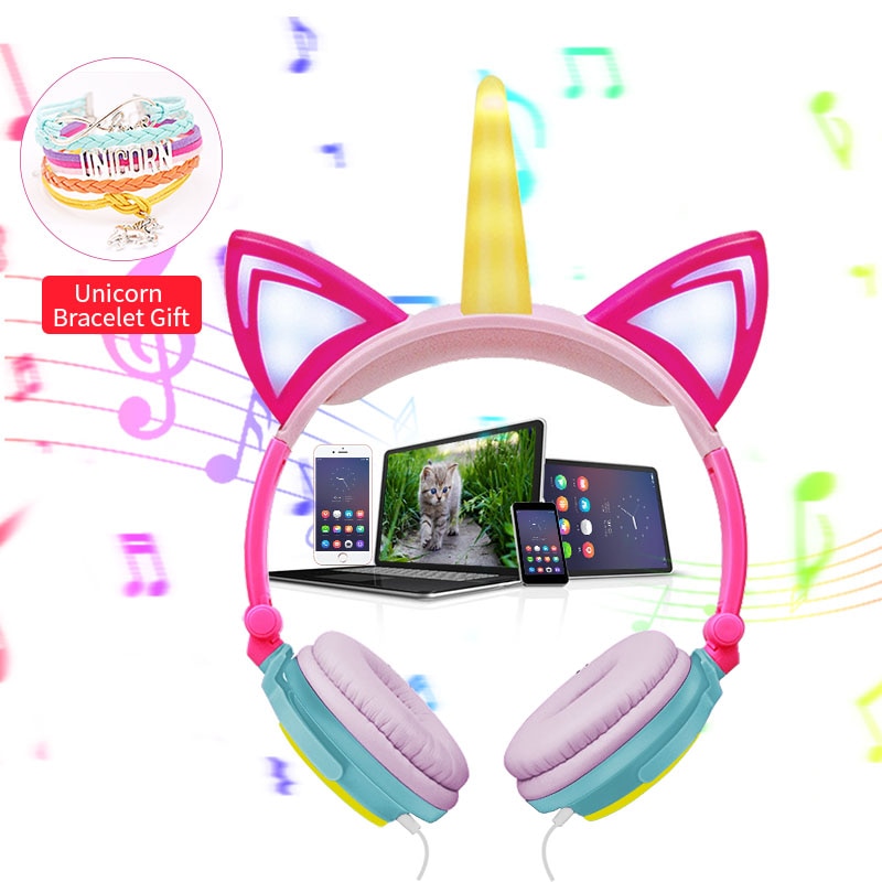 Casque licorne Original, casque d'écoute pliable avec clignotant pour enfants casque de musique filaire, casque de jeu pour oreilles de chat, pour enfants