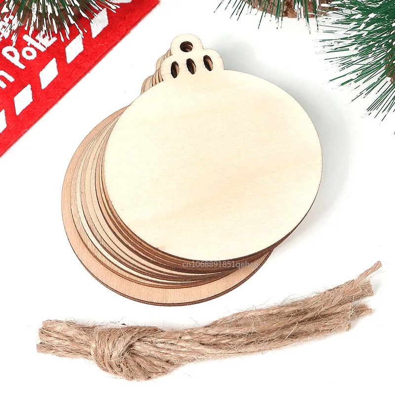 100-10PCS Christmas Wooden Ornaments Unfinished DIY Christmas Crafts for Xmas Tree Pendant Ornaments Navidad Year Decor