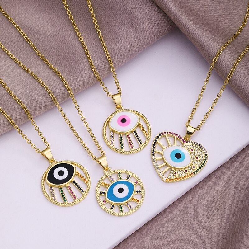 Evil Eye Pendant Necklaces Stianless Steel Chain Gold Color Turkish Girls Women Blue Devil Eye Jewelry