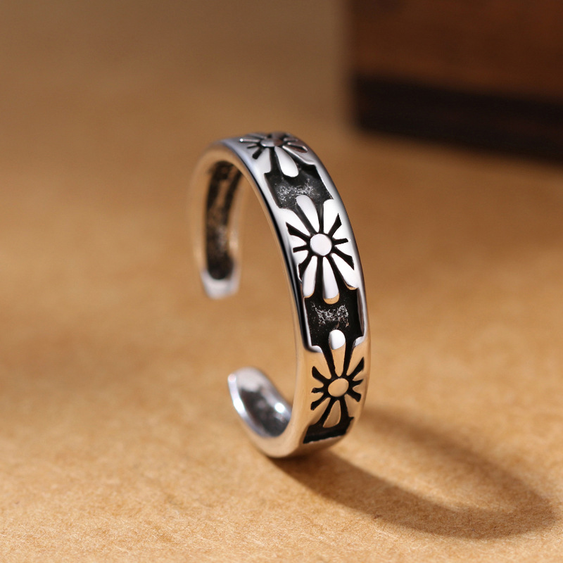 Novità in argento sterling 925 fiore nero aperto anelli da donna gioielli di qualità di lusso all'ingrosso GaaBou